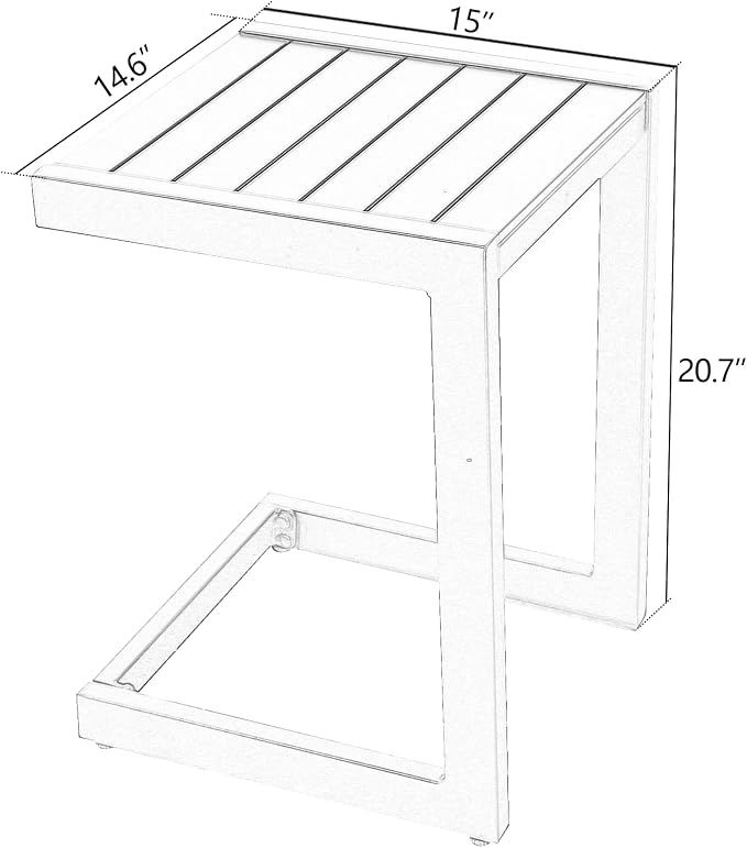 Ulax furniture Aluminum Patio Snack Side Table - C Shaped Outdoor End Table for Small Spaces (White)
