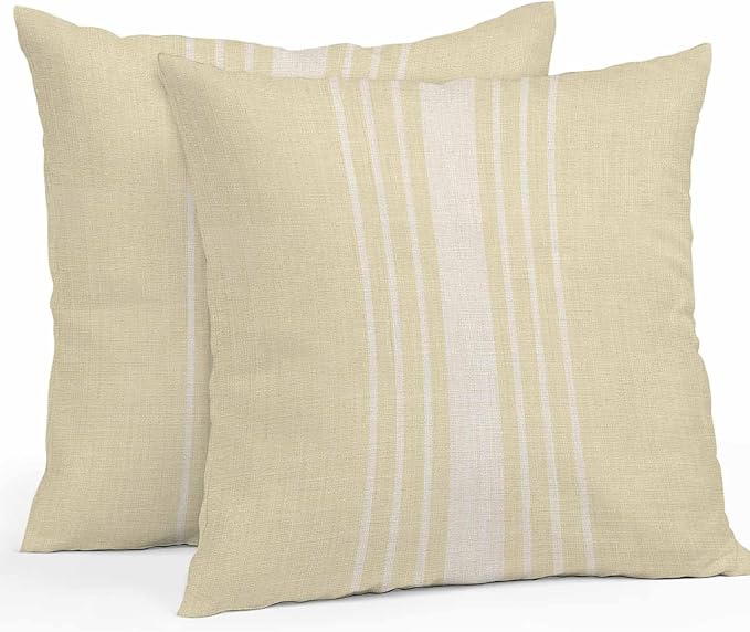 Cream Beige Striped Outdoor Pillow Covers 26x26 Inch Throw Pillow Covers Set of 2 Waterproof Decorative Pillow Cases Modern Farmhouse Retro Lines Cushion Covers for Patio Furniture Garden Couch Sofa