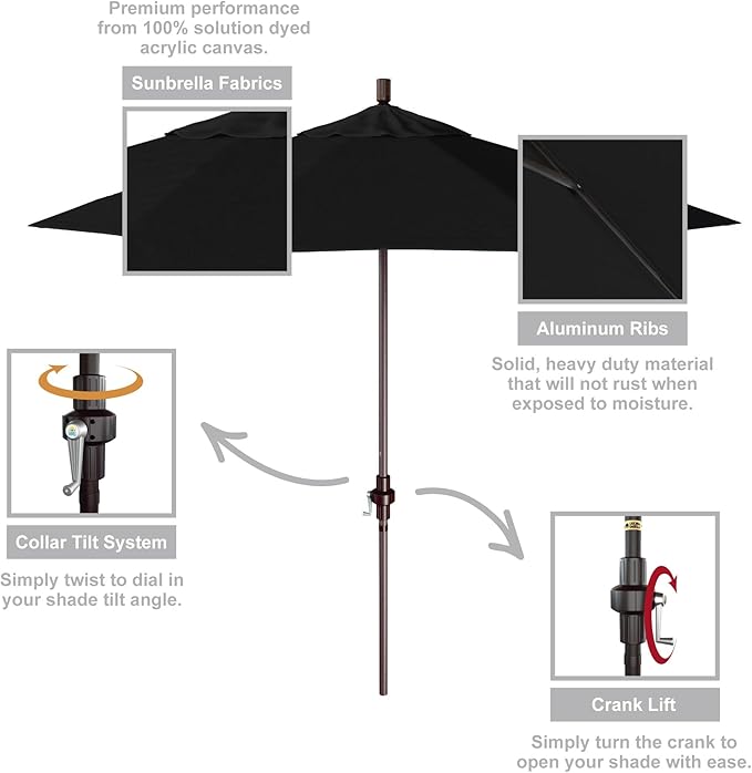California Umbrella 9' Round Aluminum Market Umbrella, Crank Lift, Collar Tilt, Bronze Pole, Sunbrella Spectrum Cilantro