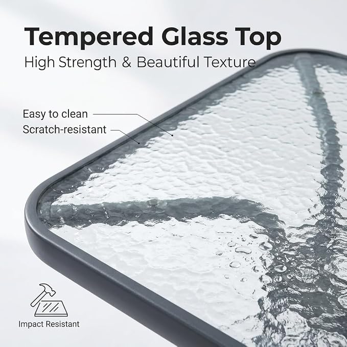 31.5" Outdoor Glass Patio Table, Square Tempered Glass Top with Metal Frame, Bistro Dining Table for Balcony, Garden, Patio, Assembly Required