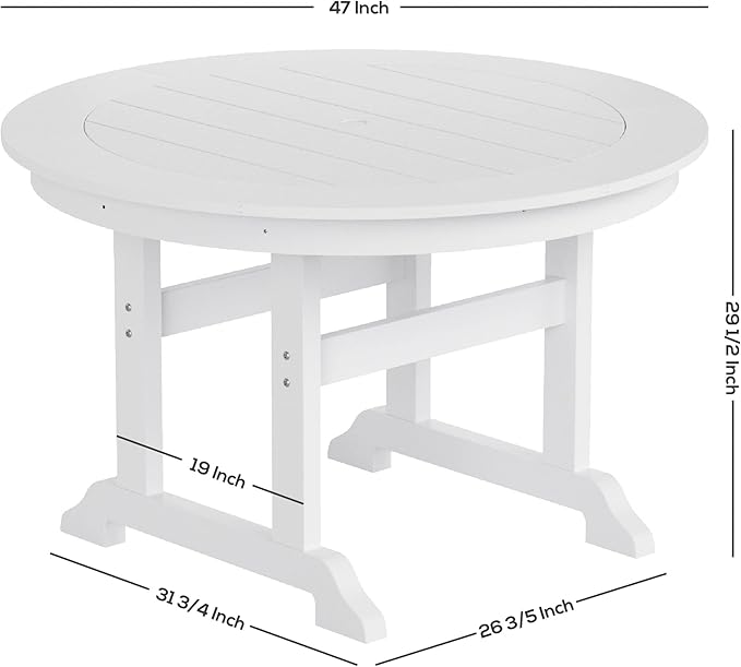WestinTrends Ashore 5 Pieces Adirondack Outdoor Dining Set, All Weather Poly Lumber Slatted Modern Farmhouse Patio Furniture Set, 47" Trestle Round Table and 4 Adirondack Dining Chair, Gray