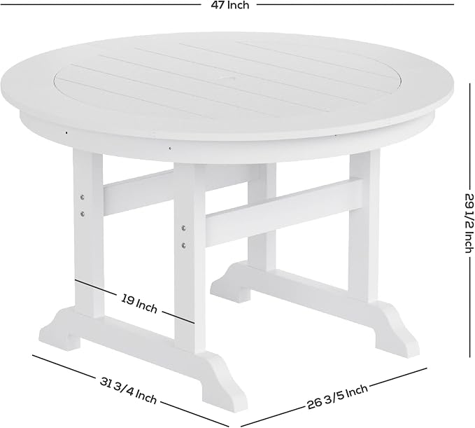 WestinTrends Malibu Patio Dining Table, All Weather Poly Lumber Adirondack 47" Trestle Round Outdoor Table with Umbrella Hole, Weathered Wood