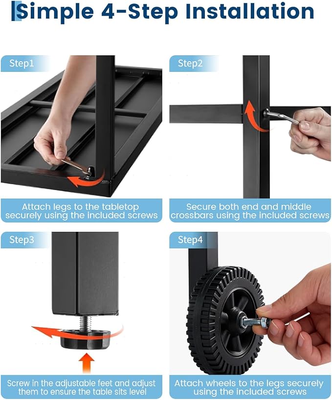 Garvee Outdoor Bar Table, 39 inch Counter Height Table with Wheels & Adjustable Leveling Feet,Bar Table for Kitchen, Home Bar, Patio, Balcony,Black