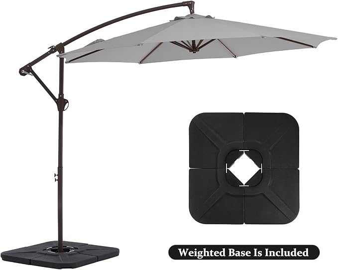 10FT Patio Umbrella, Outdoor Offset Cantilever Umbrella with Sturdy 8 Ribs and Reinforced Base, Easy Tilt Adjustment for Backyard Pool Garden,Light Gray