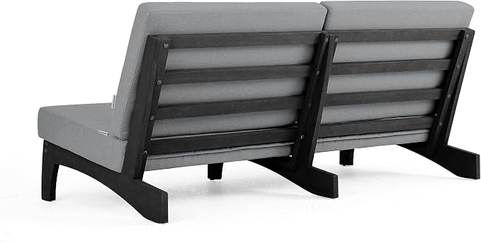 Outdoor Furniture Patio Couch, Weather Resistant 3-Seater Patio Sofa with Removable Cushion, Black Solid Wood Frame for Porch & Backyard Seating - Grey