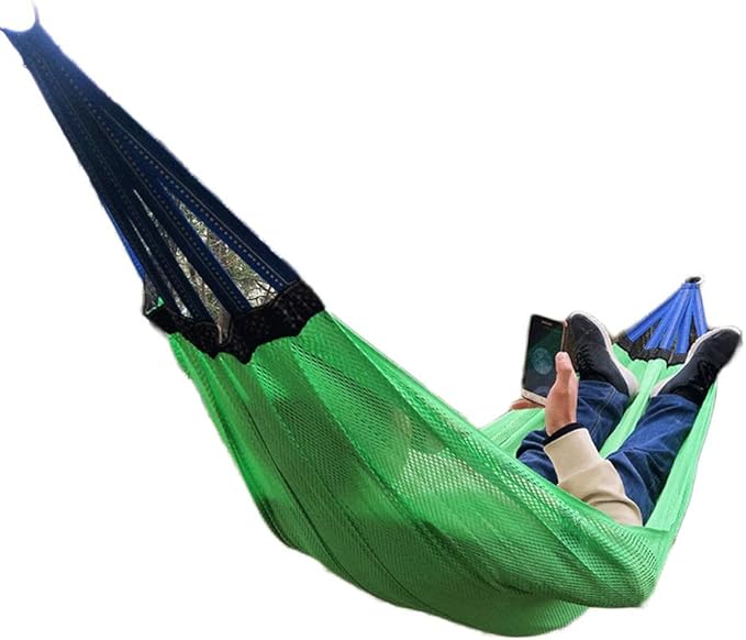 Portable Hammock Nylon Ice Silk Camping Hammock Cool Breathable Mesh Hammocks for OutdoorIndoor Patio Backyard for Backpacking Beach (Color : Green Size : with Carabiner 3m Strap)