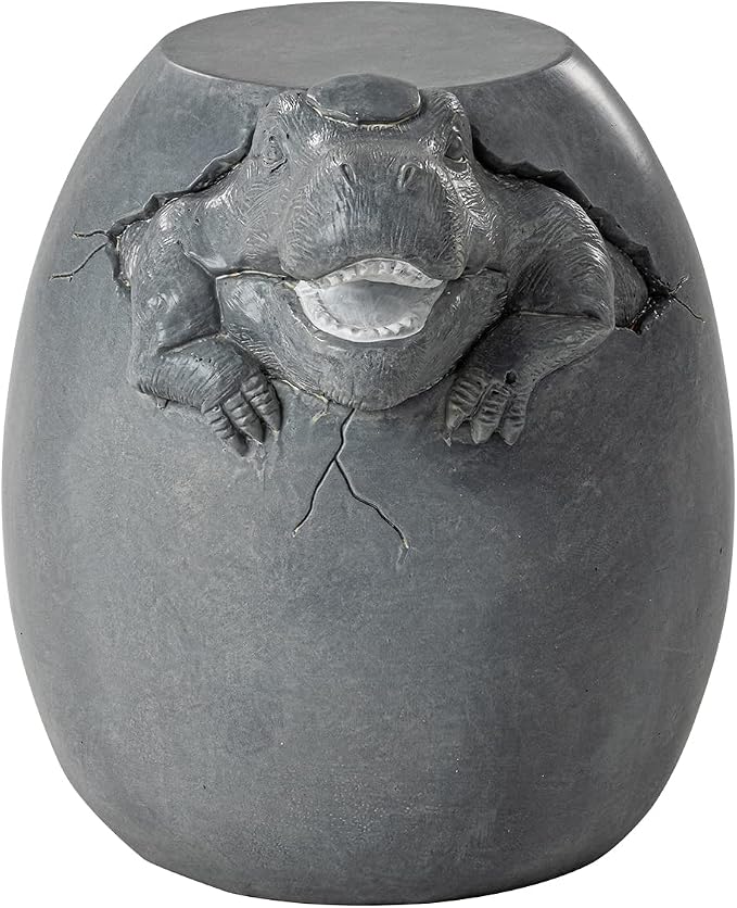 HOMPUS Outdoor Concrete Side Table Dinosaur Egg Shaped Cute Morden End Table Patio Decor Round Coffee Accent Table Garden Stool for Livingroom,Outside,Balcony,Pool (Gray)