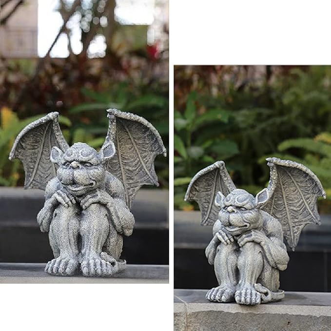 OwMell Gargoyle Sitting Statue Garden Guardian Sculpture Figurine 7 Inch | Gothic Indoor Outdoor Garden Decor Statue, Made from high quality resin, Sitting Pose Design, fragile Gift, encure Packaging