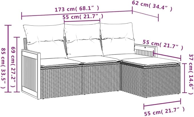 4 Piece Patio Sofa Set with Cushions, Garden Lounge Set Outdoor Dining Sets Patio Conversation Set Outdoor Sofa Sets for Piazza Poolside Negotiation Area Garden Black Poly Rattan