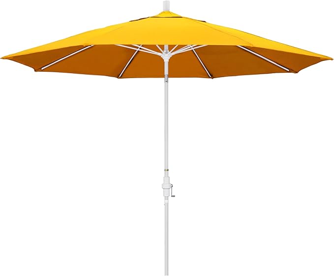 California Umbrella 11Ft Sunbrella Patio Umbrella, Fiberglass Ribs, Hand-Crank, Tilt-Collar, White Frame, Sunflower Yellow Fabric