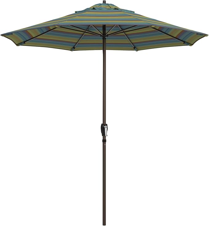 California Umbrella 12-Year Protection 7.5-Ft Outdoor Patio Umbrella, Sunbrella Fade-Resistant Fabric, Auto-Tilt, Heavy Duty Aluminum Frame, 8 Reinforced Ribs for Pool or Deck, Bronze Pole, Astoria Lagoon