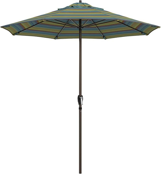 California Umbrella 12-Year Protection 7.5-Ft Outdoor Patio Umbrella, Sunbrella Fade-Resistant Fabric, Auto-Tilt, Heavy Duty Aluminum Frame, 8 Reinforced Ribs for Pool or Deck, Bronze Pole, Astoria Lagoon