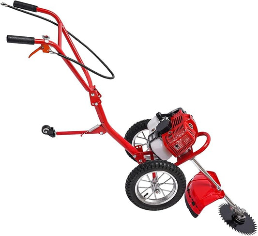 Gas Lawn Mower, Gas Powered Irrigation Mower Two-Stroke Walk-Behind Push Lawn Mower Single Cylinder Gasoline Engine Grass Trimmer (US Stock)