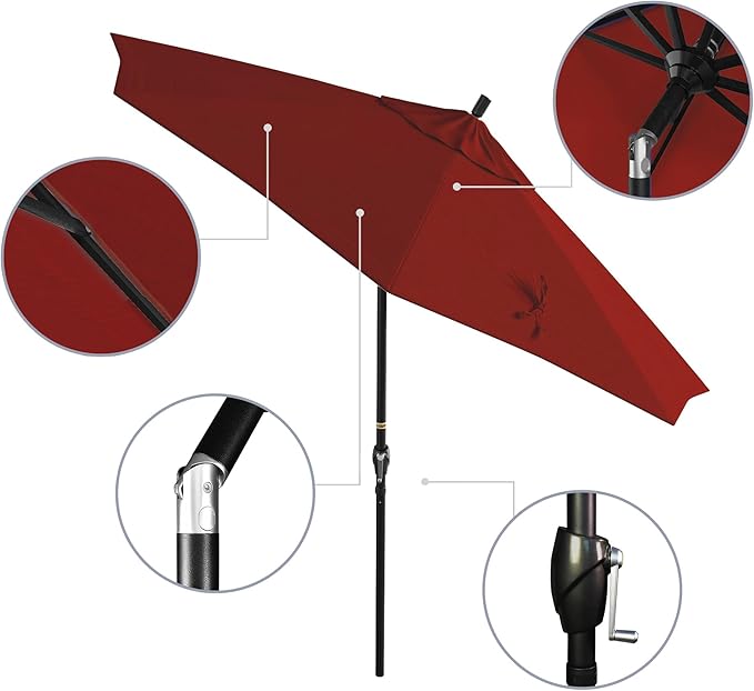 California Umbrella 9' Round Aluminum Market Umbrella, Crank Lift, Push Button Tilt, Black Pole, Pacifica