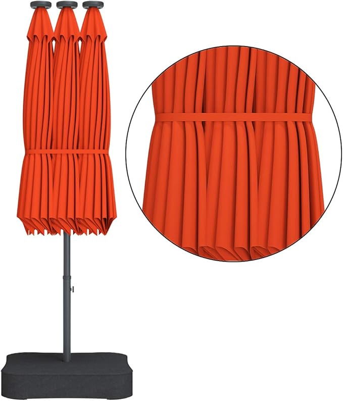 Tangkula 15 Ft Solar Patio Umbrella with Base, Extra Large Outdoor Double-Sided Twin Umbrella with 36 LED Lights & Crank Handle for Garden, Deck, Poolside, Patio (Orange)