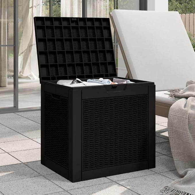 Deck Box Large Outdoor Storage for Patio Furniture, Garden Tools, Pool Supplies, Outdoor Backyard Patio Storage Deck Box Container, Black 21.9"x16.9"x20.9" Polypropylene -AA