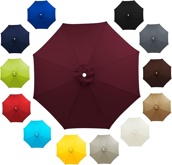 6 Ribs 8 Ribs Patio Umbrella Replacement Canopy 6.5ft 7.5ft 8.2ft 8.9ft 9.8ft 11.5ft UV Protection Waterproof Replacement Parasol Fabric Cover for Garden Outdoor Lawn(Wine Red,7.5ft/6ribs)