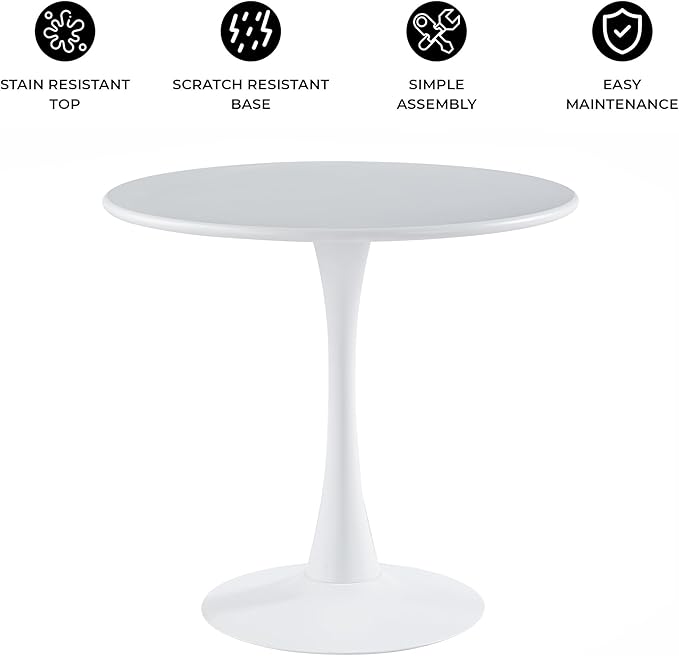 LeisureMod Bello 35" Round Outdoor Dining Table, Modern Black Metal Patio Bistro Table with Pedestal Base, Weather-Resistant Accent Table for Balcony, Garden, Deck, Backyard & Cafe, White