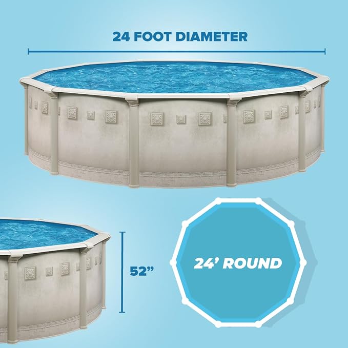 Laredo 24' x 52" Easy-Build DIY Steel above Ground Swimming Pool Kit by WaterThat with Sand Filter Pump, Ladder, Liner, Skimmer, and Winter Pool Cover