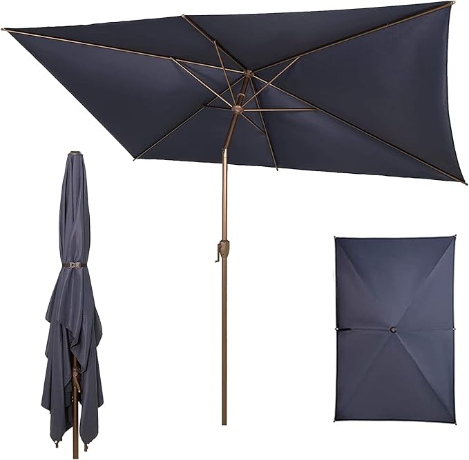 Abba Patio 6.5FT Outdoor Patio Umbrella Outdoor Table Umbrella with Crank Market Umbrella 6 Sturdy Ribs UV Protection Waterproof and Push Button Tilt for Garden Deck Backyard Pool,Dark Blue