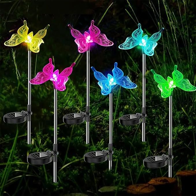 CANDLE CHOICE Solar Powered Landscape LED Lights Outdoor Waterproof Color Changing Garden Stake Lights for Outside Yard Lawn Flowerbed Plant Path Christmas Decorations Figurine Butterfly 2 Pack