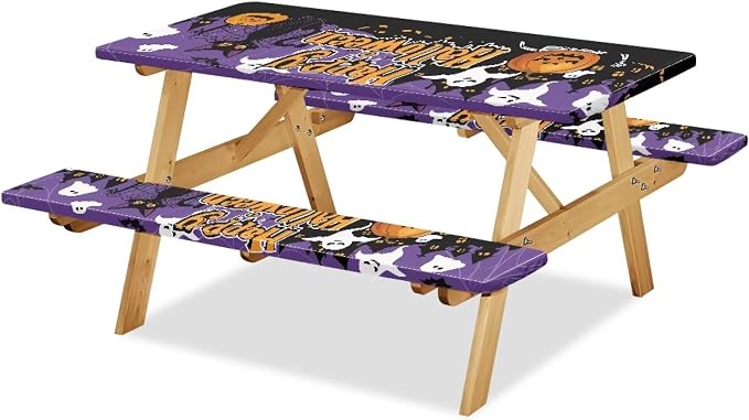 Halloween Pumpkin Picnic Table Cover with Bench Covers Washable Outdoor Camping Tablecloth Summer Abrasion Resistant Waterproof Picnic Table Cover 3 Piece Set