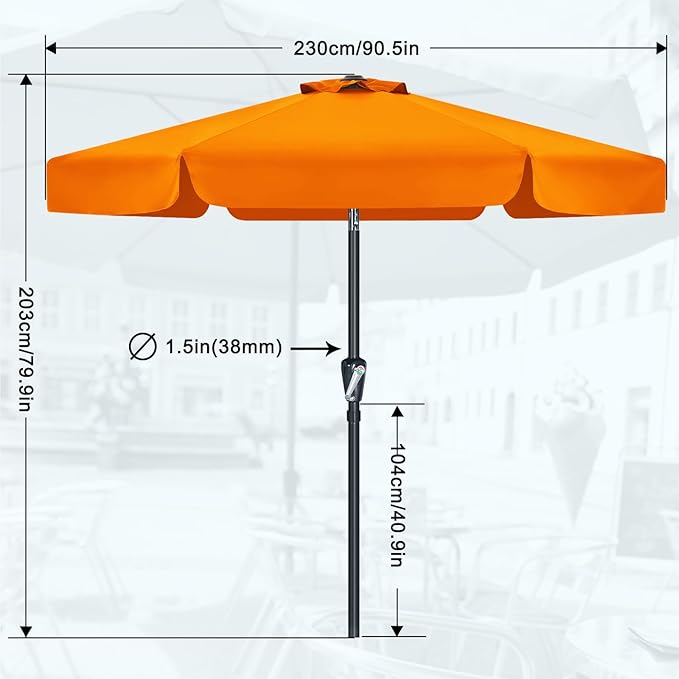 MASTERCANOPY 7.5ft Patio Umbrella with Valance, Crank and Tilt – 6 Ribs Outdoor Market Umbrella, UV/Fade Resistant, Waterproof Canopy with Wind Vent for Garden, Deck, Backyard, Pool (Orange)