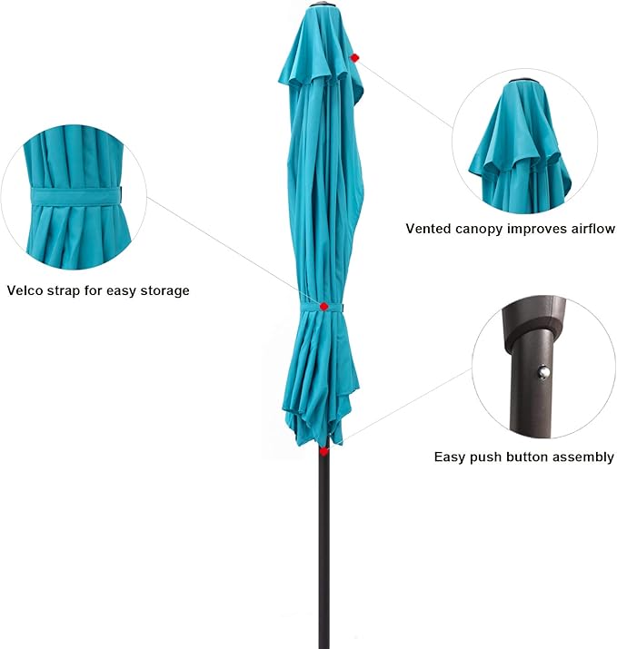 C-Hopetree 9 ft Half Round Outdoor Patio Market Wall Umbrella with Tilt, Aqua Blue