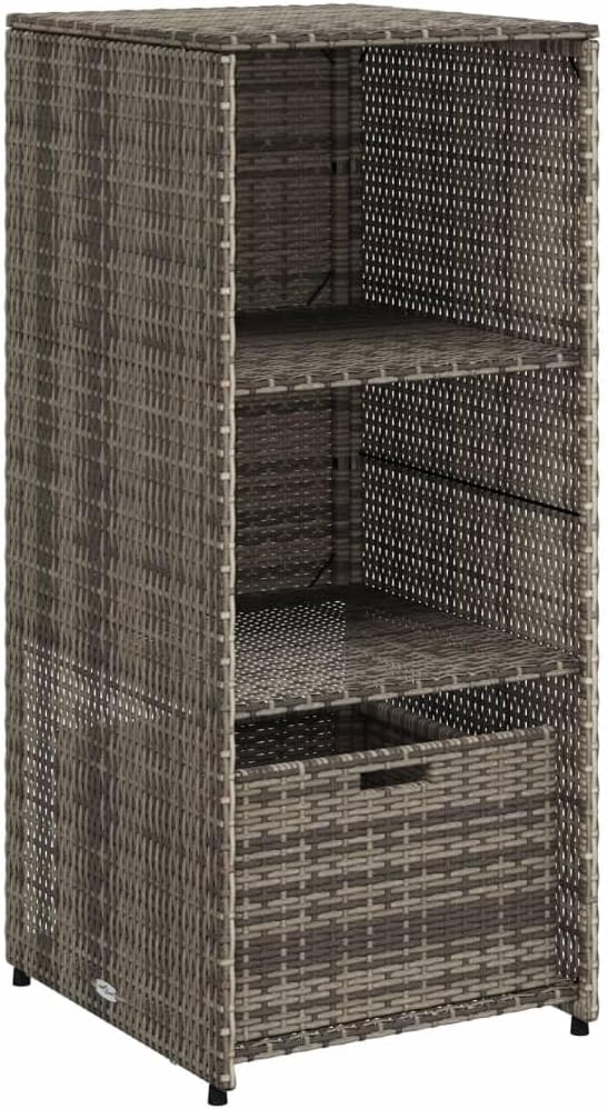 Outdoor Storage Cabinet Gray 19.7x21.7x45.3 Inch PE Rattan with Steel Frame, 2 Shelves & Drawer for Patio Furniture, Pool Toys, Garden Tools, Deck Box Organization