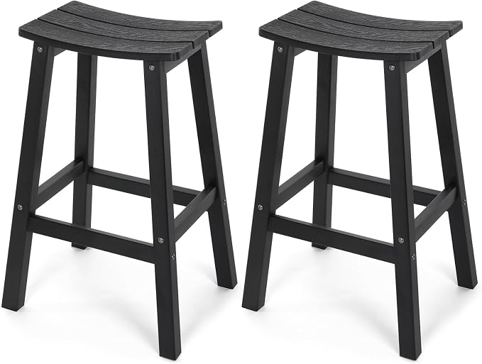 Stoog All-Weather Bar Stools Set of 2, 28" Outdoor Barstools with 400 lbs Capacity, Low Maintenance HIPS Patio Furniture for Kitchen Counter, Deck & Garden, Black