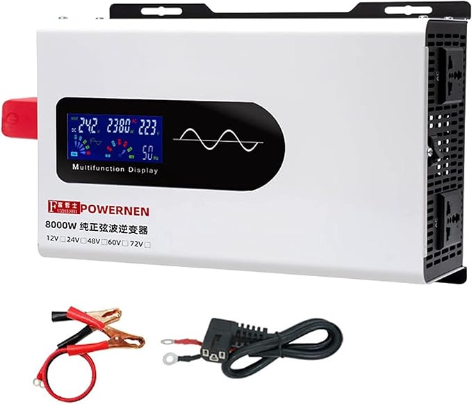 Power Inverter Pure Sine Wave 7000W/8000W/9000W/10000W/12000W/15000W/20000W Peak DC12V/24V/48V/60V/72V to AC 110V/230V 240V Car Converter with Voltage Display & AC outlets(8000W,60Vto110V)