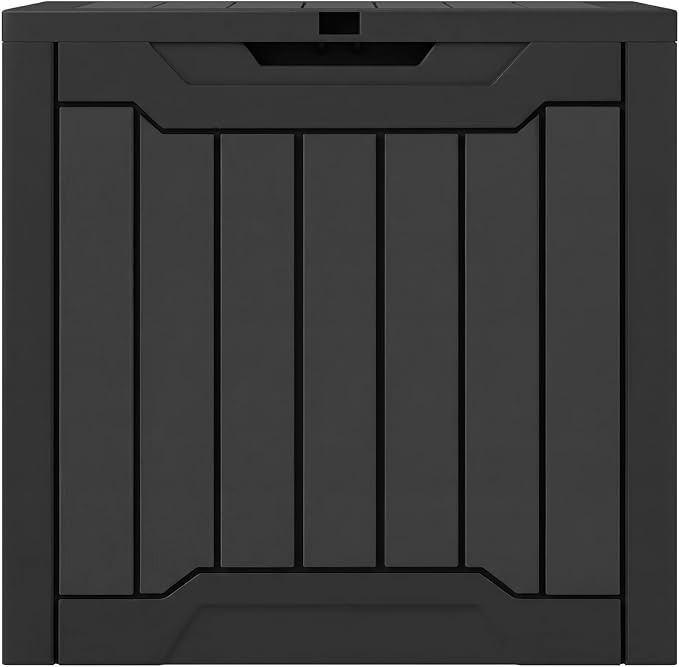 30 Gallon Deck Box Outdoor Storage Bench, Wood-Like Texture Resin Patio Box with Lockable Lid, Waterproof UV Resistant Outdoor Seat for Patio, Garden, Poolside
