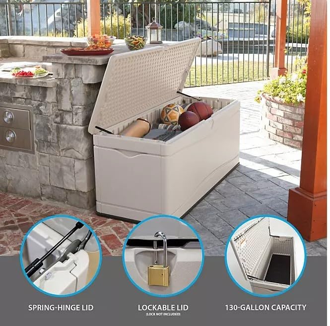 Heavy Duty Large Outdoor Deck/Storage Box, 130 Gallon Capacity, (Desert Sand, 2)