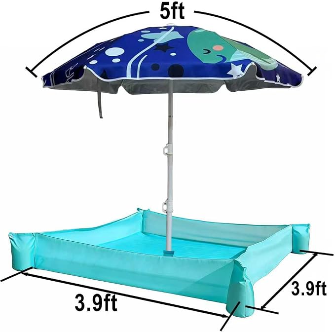 LOTTAFUN Beach Umbrella for Kids with Walled Blanket, Sandbox for Toddlers Lightweight Mat for Outdoors, Water Resistant, Portable and Lightweight for Sand and Grass