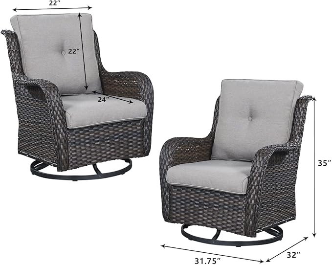 HUMMUH 7 Pieces Patio Furniture Set with Fire Pit Table Outdoor Conversation Set PE Wicker Patio Couch Swivel Glider Chairs Ottomans for Balcony Garden,Lawn,Deck