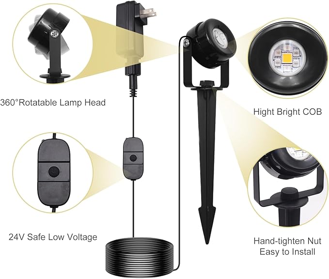 HISTAR Low Voltage Landscape Lighting with Bluetooth App Control & Remote, Outdoor Spot Lights for Fence Tree Pathway Lawn Decor, IP65 Waterproof All-in-One Permanent Outdoor Lights (6pack-RGBW)