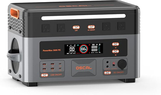 OSCAL 3600W Portable Power Station, 2016Wh LiFePO4 Battery, 3600W(Peak 7200W) Solar Generator, 90 Min Fast Charge, 14 Ports, LED Light, Home Backup, RV, Camping & Outdoor, Optional Solar Panel