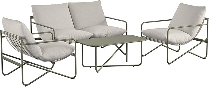 Novogratz Wrenn 4-Piece Sling and Cushion Conversation Set by The, Spanish Green