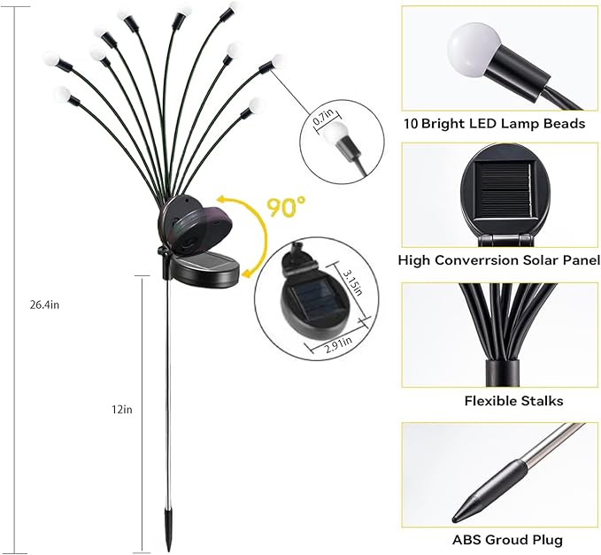 Solar Lights Outdoor Waterproof,Garden Patio Decorative Lights,Firefly Lights for Patio Lawn,Landscape Lighting Large Bulbs,Starlight Windswept Lights,Great Gift for Women for Gardening,4 Pack,40 LEDs