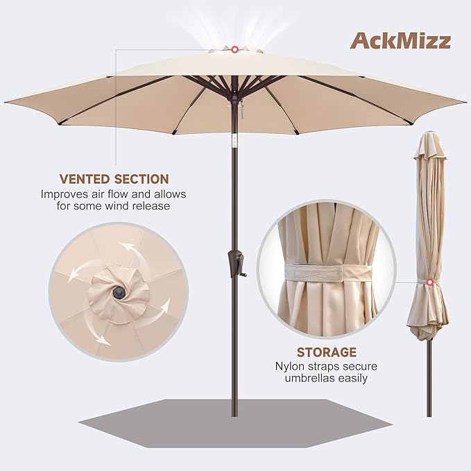 10ft Outdoor Patio Umbrella - Table Umbrella Waterproof UV Protection, Sombrillas de Patio with Push Button Tilt, Sun Umbrella for Pool, Porch, Garden, Deck, Backyard (Beige)