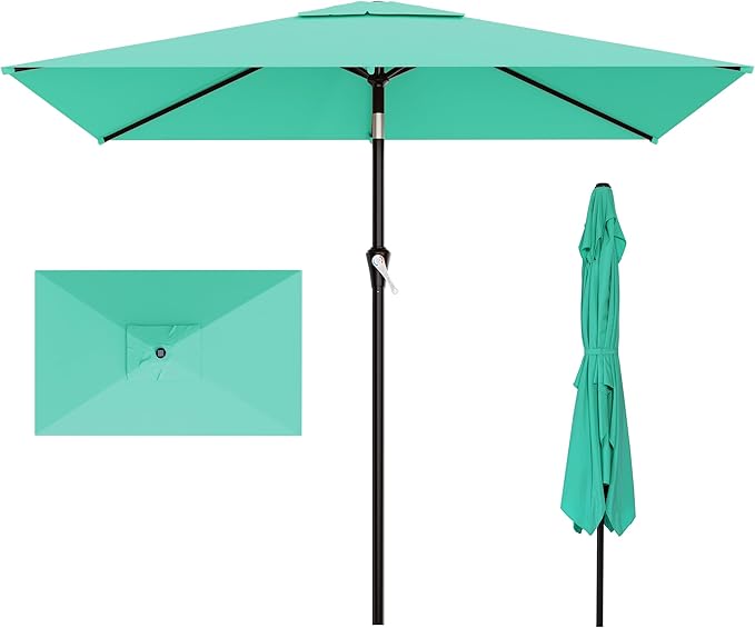AreShark 6.5' x 10' Rectangular Patio Umbrellas for Outdoor, Outdoor Table Umbrella, Large Outdoor Patio Umbrellas with 6 Sturdy Ribs for Pool, Garden, Deck & Market (Aqua Sky)