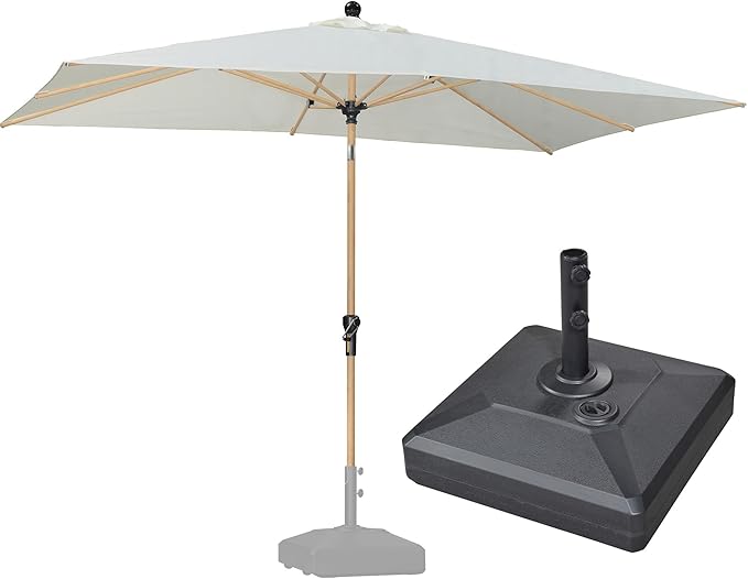 PURPLE LEAF 6' x 9' Patio Umbrella with Base Market Umbrella Rectangular Outdoor Umbrella with Push Button Tilt & Crank and 8 Ribs Aluminum Table Umbrella for Pool Backyard Beach, Cream