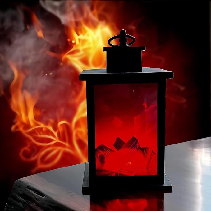 Simulated LED Fireplace Lantern Battery Powered Flameless Light with Simulation Flame Table Decorative Lamp Mini Fireplace Ornament for Cozy Home Decor Free Standing Electric Log Burner