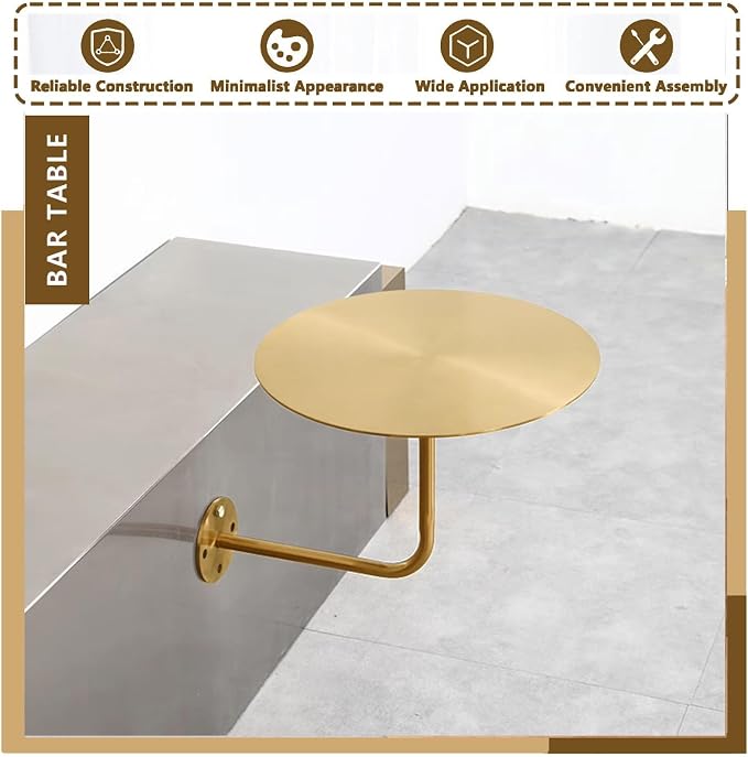 Round Bistro Pub Table - Silver Stainless Steel Wall-Mount Cocktail Table for Indoor/Outdoor Dining - Compact 19.7"x19.7"x17.7" Space-Saving Design