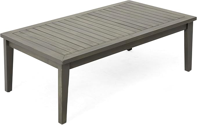 Christopher Knight Home Outdoor Acacia Wood Patio Set, 4-Pieces Patio Conversation Set, Outdoor Furniture with Coffee Table, Patio Deep Seating with Cushion, Porch Chairs for Garden, Grey+Beige