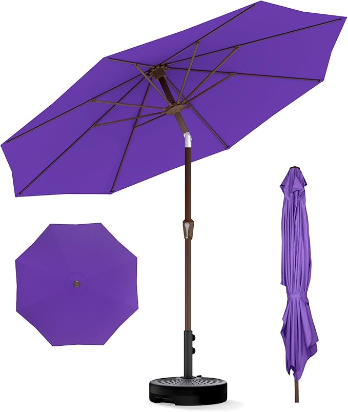 BRIOPAWS 9FT Patio Umbrella with Base Included | Outdoor Table Umbrellas | Push Button Tilt & Crank | 8 Sturdy Fiberglass Ribs | Waterproof | Heavy Duty for Garden Lawn DeckBackyard & Pool