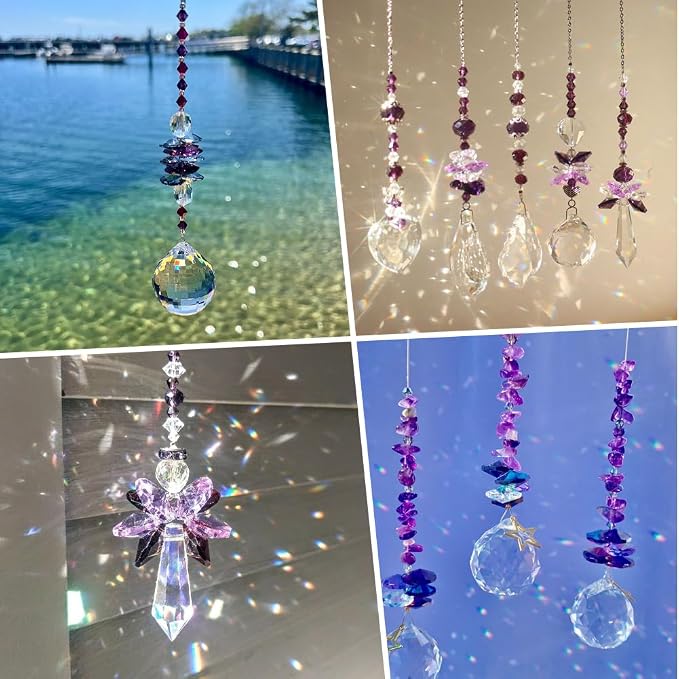 120Pcs 14mm Glass Octagon Beads 2 Hole Crystal Prism Beads Dark Orchid Crystal Chandelier Parts Replacement Connector Sun Catcher Faceted Spacer for Suncatcher DIY Lamp Pendant Jewelry Making
