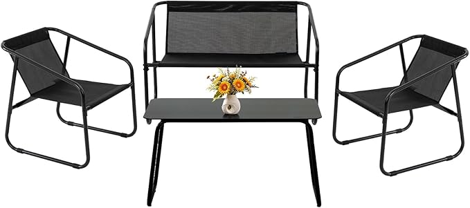 DUMOS 4 Piece Patio Furniture Set，Outdoor Patio Furniture Conversation Set with Table, Patio Sectional Bistro Sets for Lawn, Garden, Balcony, Poolside (Black)