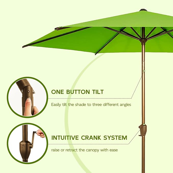 Abba Patio 7.5FT Outdoor Patio Umbrella Outdoor Table Umbrella with Crank Market Umbrella 6 Sturdy Ribs UV Protection Waterproof and Push Button Tilt for Garden Deck Backyard Pool,Apple Green