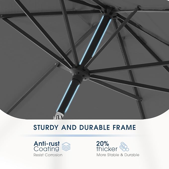 wikiwiki 9FT Patio Umbrella with Base, Outdoor Umbrellas with Base Included, 8 Sturdy Ribs, Waterproof Fade Resistant POLYESTER DTY Canopy for Deck, Lawn, Garden, Backyard & Pool, Dark Gray
